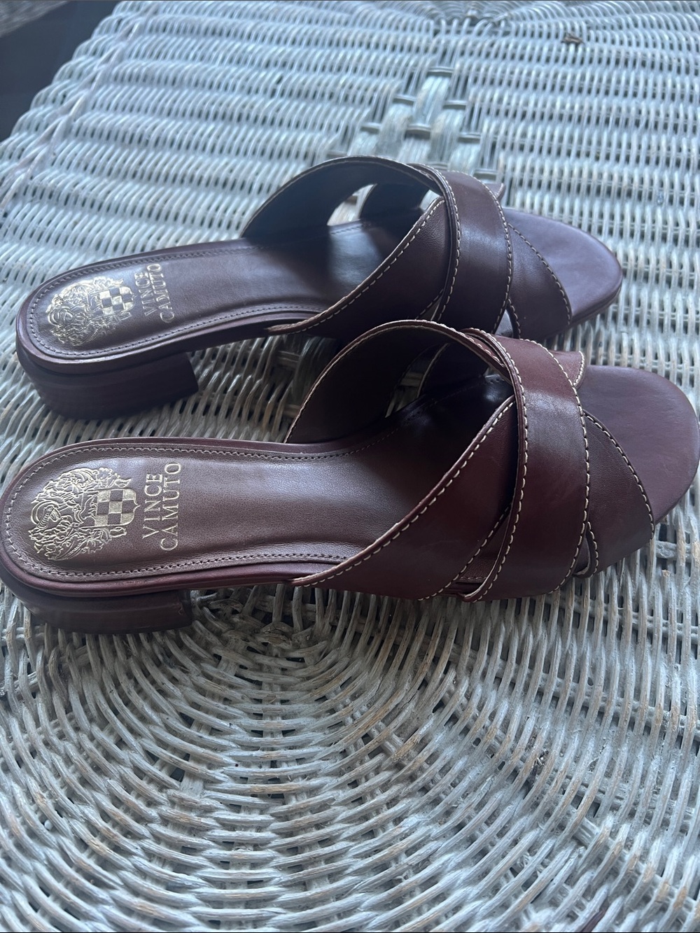 Vince Camuto Brown Leather Crossover Slide Mules - Picture 2 of 7